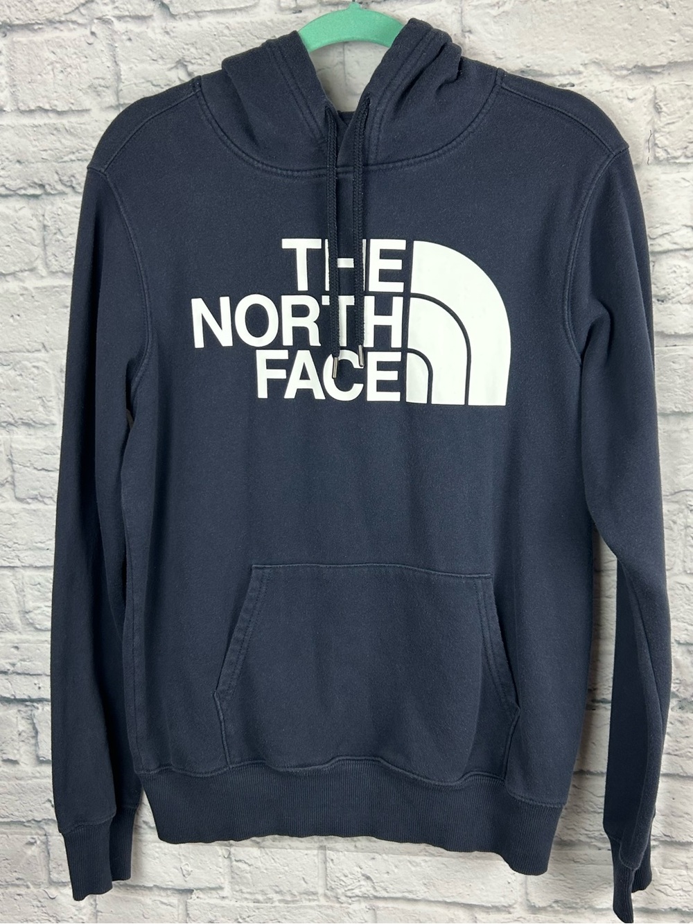 The North Face Logo Hoodie Sweatshirt Navy Blue Pullover Pocket Men’s Small